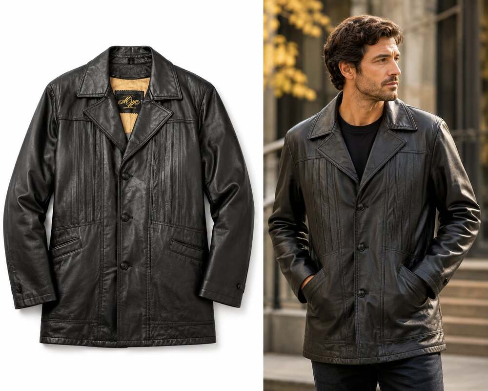 Vintage Montgomery Ward Genuine Leather Jacket Black Size 44